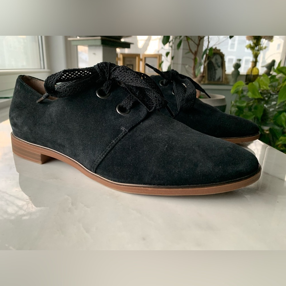 Franco Sarto Henry Lace Up Oxfords 10M Black Suede Flats Dress Shoes